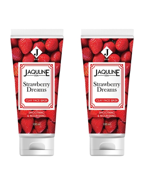 

Jaquline USA Set of 2 Strawberry Dreams Clay Face Wash 100 ml each, Red