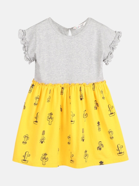 

Beebay Girls Yellow & Green Printed Knitted Fit & Flare Dress