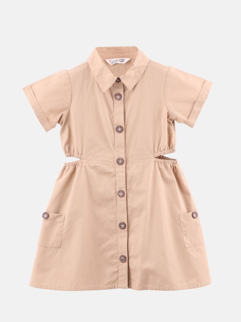 

Beebay Girls Beige Waist Cut-Outs Cotton Shirt Dress