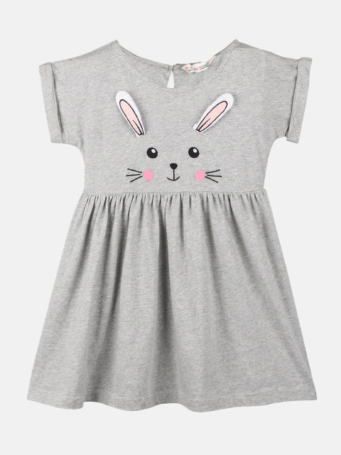 

Beebay Girls Grey Printed Fit & Flare Cotton Dress