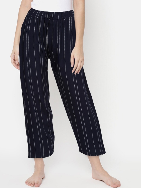 

V2 Value & Variety Women Blue & White Striped Lounge Pant