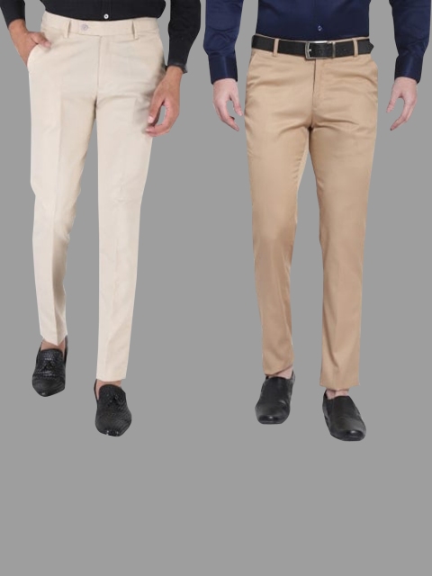 

Srey trends Men Pack of 2 Cream-Coloured & Brown Smart Slim Fit High-Rise Trousers