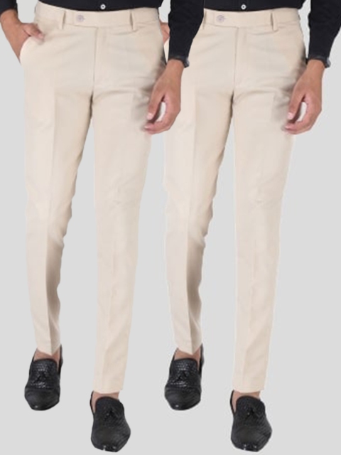 

Srey trends Men Pack Of 2 Cream-Coloured Smart Slim Fit Trousers