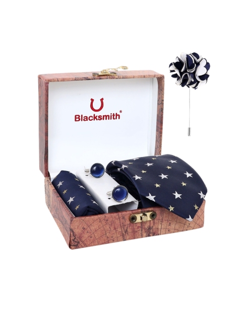 

Blacksmith Men Navy Blue & Silver-Toned Accessory Gift Set