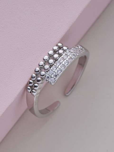 

Kushal's Fashion Jewellery Rhodium-Plated White CZ Studded Finger Ring
