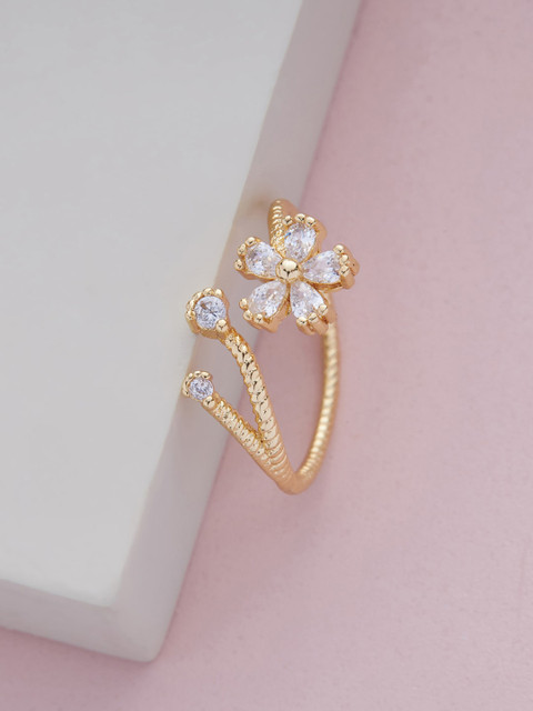 

Kushal's Fashion Jewellery Gold-Plated White CZ-studded Finger Ring