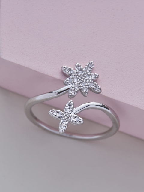 

Kushal's Fashion Jewellery Rhodium-Plated Zirconia Studded Adjustable Ring, White