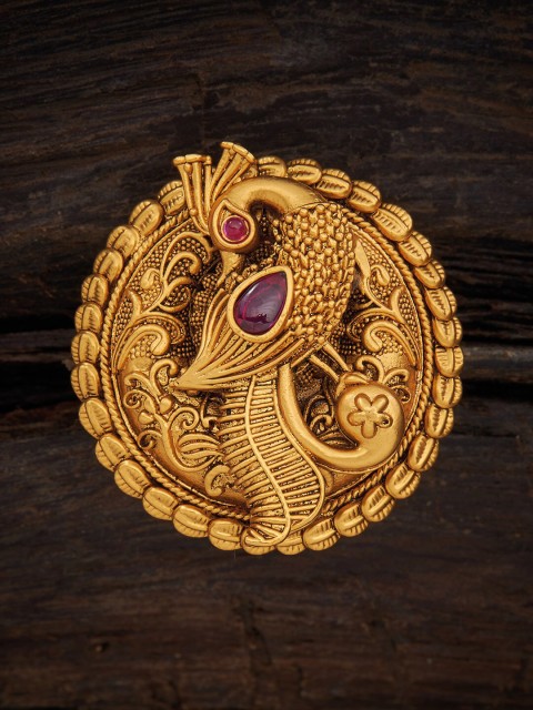 

Kushal's Fashion Jewellery Gold-Plated & Pink Stones-Studded Adjustable Antique Finger Ring