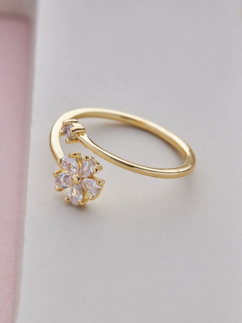 

Kushal's Fashion Jewellery Gold-Plated White CZ-Studded Finger Ring