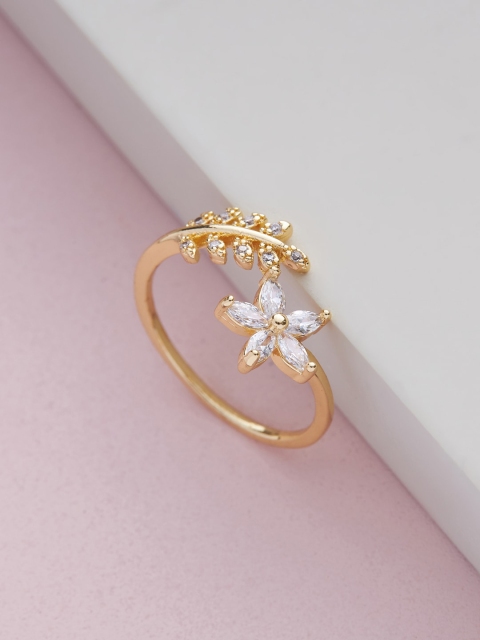 

Kushal's Fashion Jewellery Gold-Plated White CZ-Studded Finger Ring
