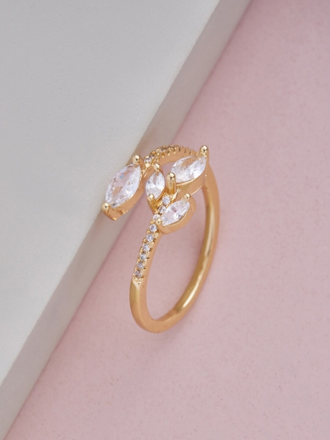 

Kushal's Fashion Jewellery Gold-Plated White CZ-studded Finger Ring