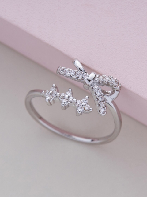 

Kushal's Fashion Jewellery Silver-Toned Rhodium-Plated CZ-Studded Finger Ring Ring