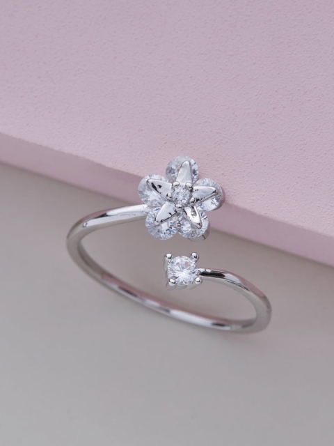 

Kushal's Fashion Jewellery Rhodium-Plated White CZ-Studded Finger Ring
