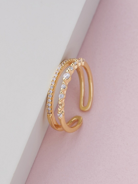 

Kushal's Fashion Jewellery Gold-Plated White CZ-Studded Finger Ring