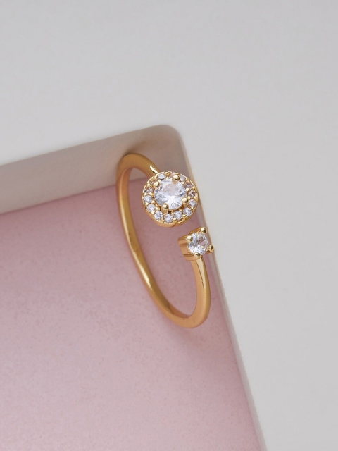 

Kushal's Fashion Jewellery Gold-Plated White CZ-Studded Adjustable Finger Ring