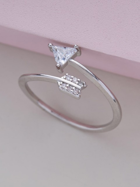 

Kushal's Fashion Jewellery Rhodium-Plated White Zirconia Studded Trendy Finger Ring