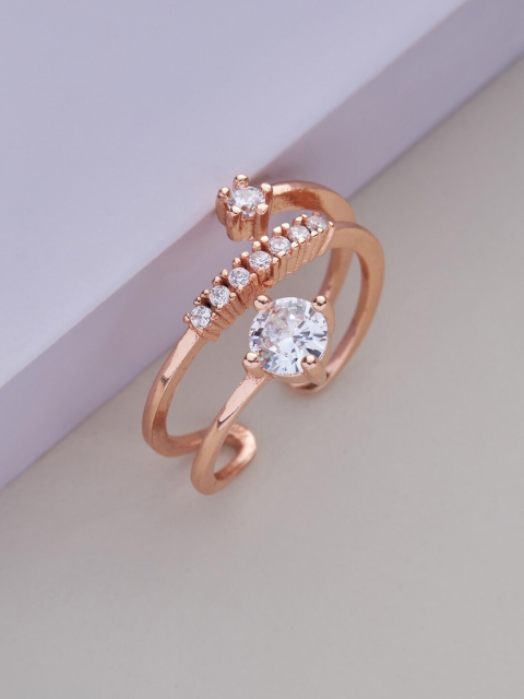 

Kushal's Fashion Jewellery Rose Gold-Plated White CZ-Studded Finger Ring