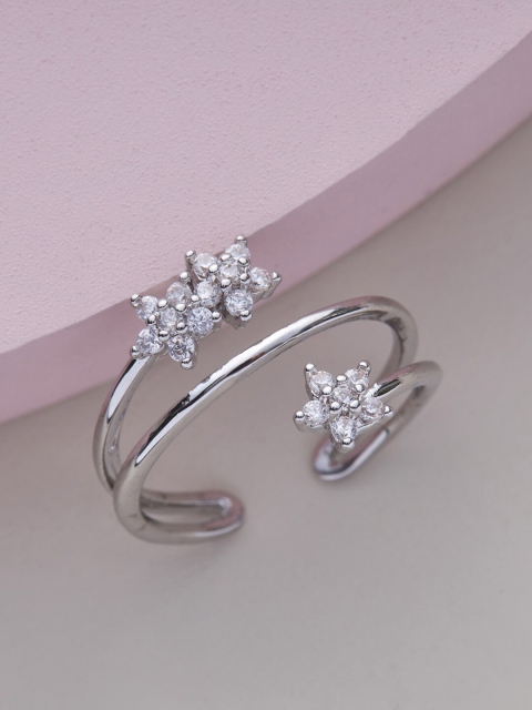 

Kushal's Fashion Jewellery Rhodium-Plated White CZ-Studded Finger Ring