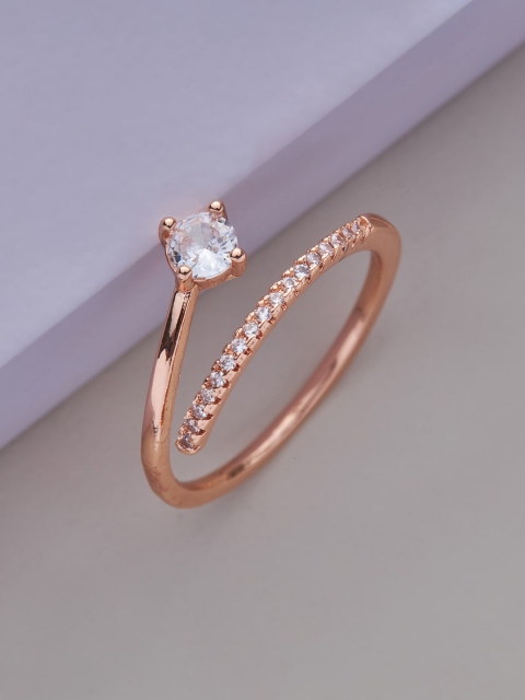 

Kushal's Fashion Jewellery Rose Gold-Plated White CZ-Studded Finger Ring