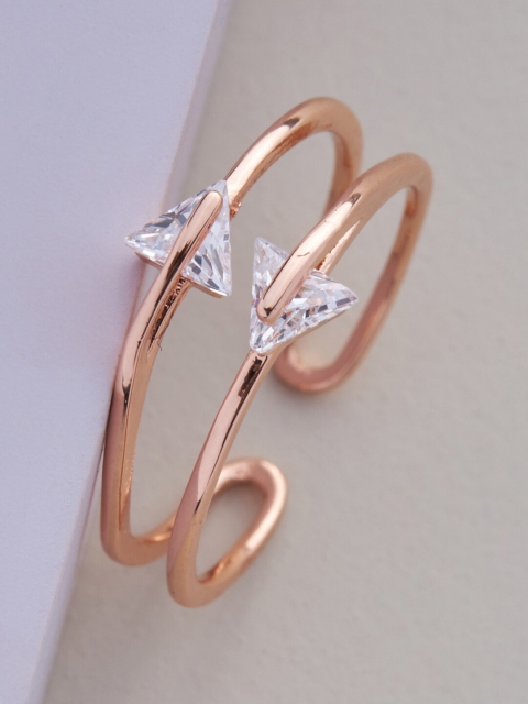 

Kushal's Fashion Jewellery Rose Gold-Plated White CZ-Studded Finger Ring