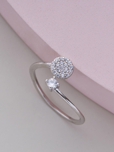 

Kushal's Fashion Jewellery Silver-Toned Rhodium-Plated CZ-Studded Adjustable Finger Ring