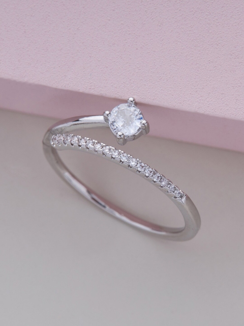 

Kushal's Fashion Jewellery Rhodium-Plated White CZ-Studded Finger Ring