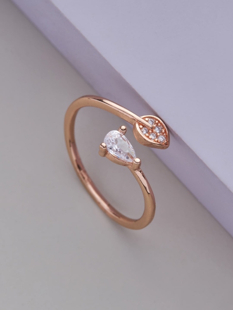 

Kushal's Fashion Jewellery Rose Gold-Plated White Cubic Zirconia Studded Trendy Finger Ring