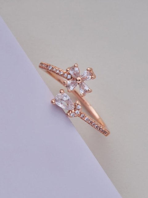 

Kushal's Fashion Jewellery Rose Gold-Plated White CZ-Studded Finger Ring