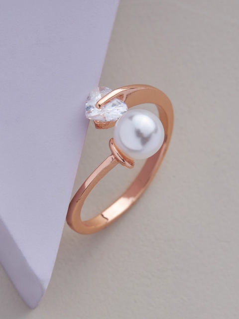 

Kushal's Fashion Jewellery Rose Gold-Plated White CZ-Studded Adjustable Finger Ring