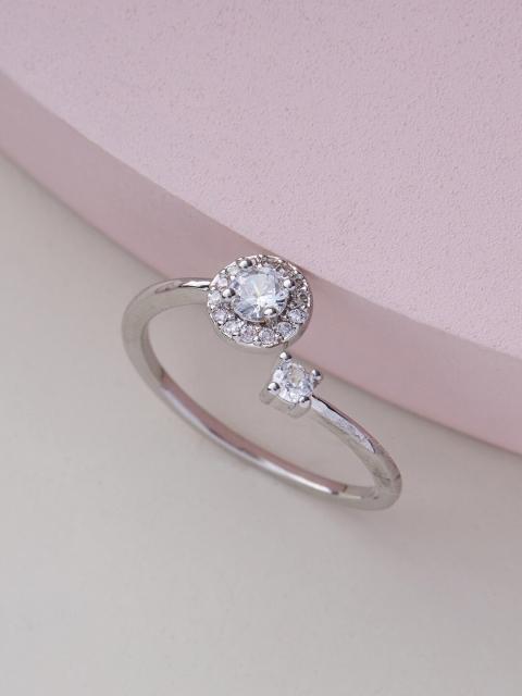 

Kushal's Fashion Jewellery Silver-Toned Rhodium-Plated & CZ Stone-Studded Finger Ring