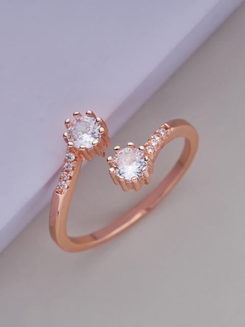 

Kushal's Fashion Jewellery Rose Gold-Plated Zirconia Studded Adjustable Ring