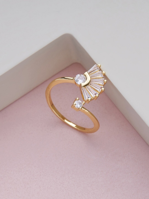 

Kushal's Fashion Jewellery Gold-Plated White CZ-Studded Adjustable Finger Ring