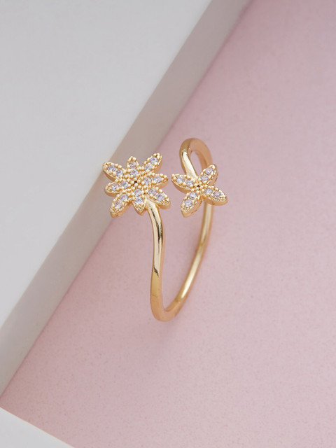 

Kushal's Fashion Jewellery Gold-Plated White CZ-Studded Adjustable Finger Ring