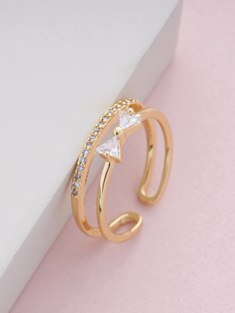 

Kushal's Fashion Jewellery Gold-Plated White CZ-Studded Finger Ring