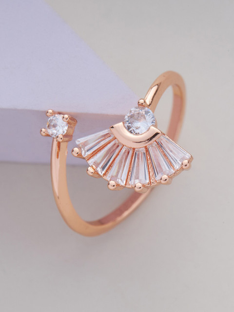 

Kushal's Fashion Jewellery Rose Gold-Plated White CZ-Studded Adjustable Finger Ring