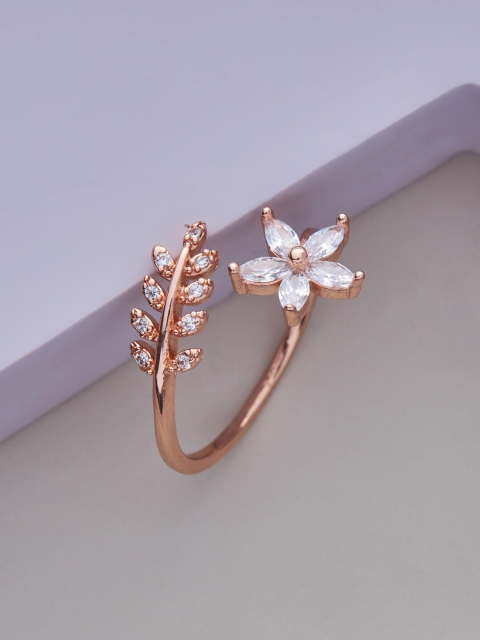 

Kushal's Fashion Jewellery Rose Gold-Plated White CZ-Studded Adjustable Finger Ring