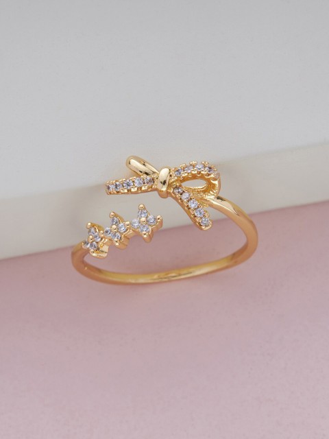 

Kushal's Fashion Jewellery Gold-Plated White CZ-Studded Finger Ring