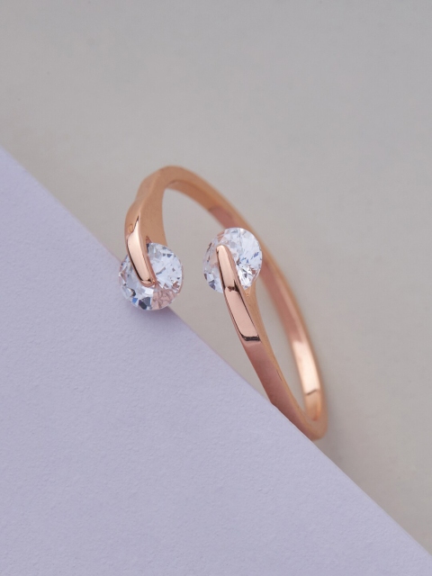 

Kushal's Fashion Jewellery Rose Gold-Plated White Cubic Zirconia-Studded Finger Ring