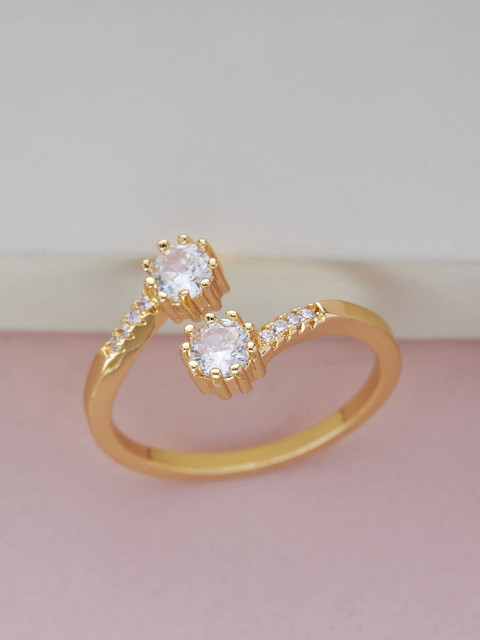 

Kushal's Fashion Jewellery Gold-Plated & White CZ-Studded Finger Ring