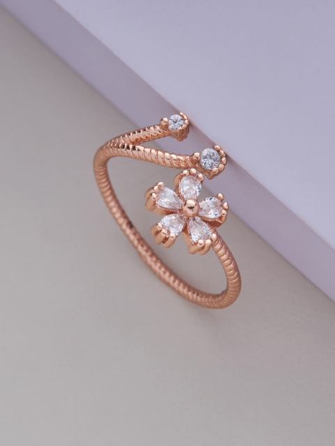 

Kushal's Fashion Jewellery Rose Gold-Plated White CZ-Studded Finger Ring