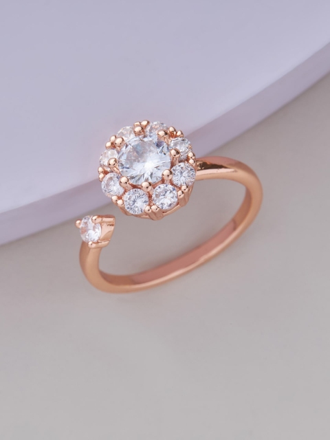 

Kushal's Fashion Jewellery Rose Gold-Plated White CZ-Studded Adjustable Finger Ring