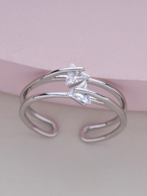 

Kushal's Fashion Jewellery Rhodium-Plated White CZ-Studded Finger Ring
