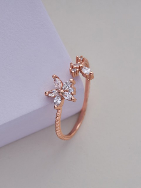

Kushal's Fashion Jewellery Rose-Gold-Plated White Cubic Zirconia -Studded Finger Ring
