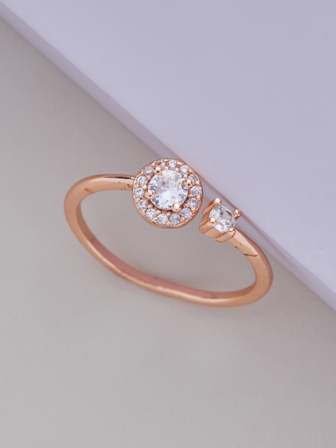 

Kushal's Fashion Jewellery Rose Gold-Plated Zirconia Studded Adjustable Ring
