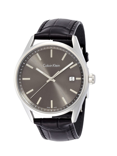 

Calvin Klein Men Grey Dial & Black Leather Straps Analogue Watch K4M211C3