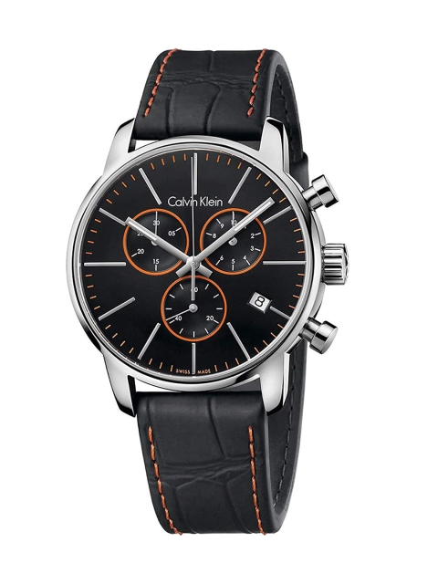 

Calvin Klein Men Black Dial & Black Leather Straps Analogue Chronograph Watch K2G271C1