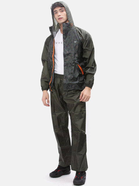 

Wildcraft Men Olive & Orange Solid Hooded Rain Suit