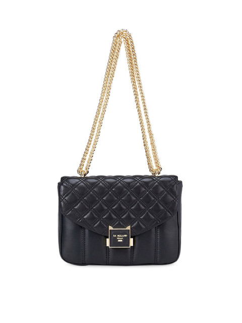 

Da Milano Women Black Textured Leather Structured Shoulder Bag with Quilted