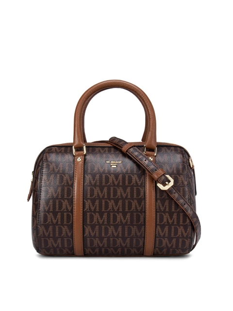 

Da Milano Brown Animal Printed Leather Structured Handheld Bag with Cut Work