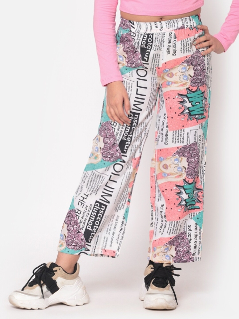 

MINOS Girls Pink & Grey Graphic Printed Knitted Crepe Palazzos